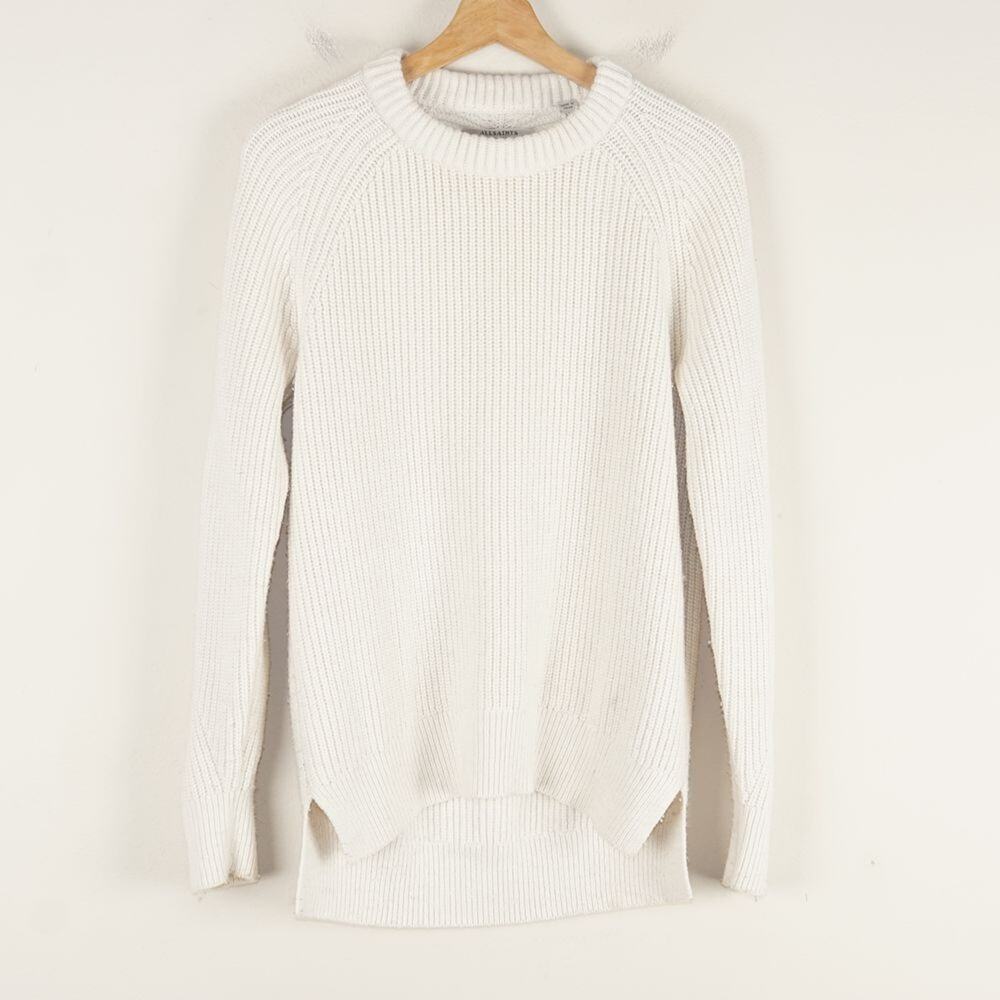 AllSaints Patty High Low Ribbed Wool Cashmere Blend Ivory Jumper Sweater Sz XS